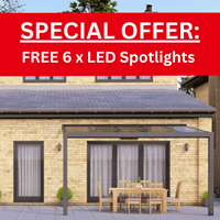 4m x 3m Anthracite Grey Glass Roof Veranda (6 x FREE LED Spotlights - SPECIAL OFFER)