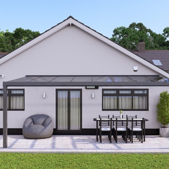 6m x 3m Anthracite Grey Polycarbonate Roof Veranda