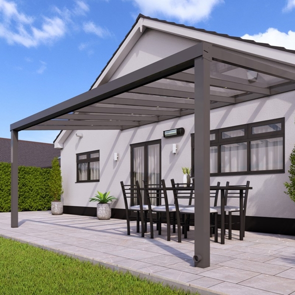 5m x 3.5m Anthracite Grey Glass Roof Veranda